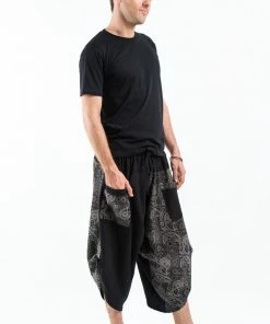 HaremPants.com Two Tone Paisley Prints Men's Three Quarter Pants In Black