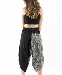 HaremPants.com Two Tone Swirls Prints Women's Three Quarter Pants In Black