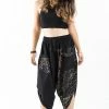 HaremPants.com Two Tone Splatter Prints Women's Three Quarter Pants In Black