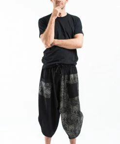 HaremPants.com Two Tone Paisley Prints Men's Three Quarter Pants In Black