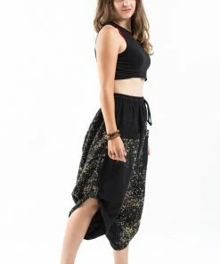 HaremPants.com Two Tone Splatter Prints Women's Three Quarter Pants In Black