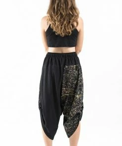 HaremPants.com Two Tone Splatter Prints Women's Three Quarter Pants In Black