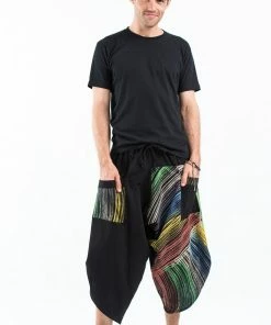 HaremPants.com Two Tone Rainbow Prints Men's Three Quarter Pants In Black