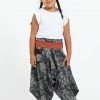HaremPants.com Thai Hill Tribe And Traditional Fabric Paisley Thai Hill Tribe Fabric Kids Harem Pants With Ankle Straps In Black