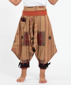 HaremPants.com Thai Hill Tribe Fabric Kids Harem Pants With Ankle Straps In Beige