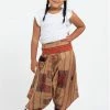 HaremPants.com Thai Hill Tribe Fabric Kids Harem Pants With Ankle Straps In Beige