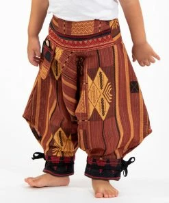 HaremPants.com Thai Hill Tribe Fabric Kids Harem Pants With Ankle Straps In Brick