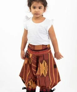 HaremPants.com Thai Hill Tribe Fabric Kids Harem Pants With Ankle Straps In Brick