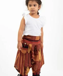 HaremPants.com Thai Hill Tribe Fabric Kids Harem Pants With Ankle Straps In Brick 7 HaremPants.com Thai Hill Tribe Fabric Kids Harem Pants With Ankle Straps In Brick