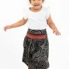 HaremPants.com Thai Hill Tribe And Traditional Fabric Swirls Prints Thai Hill Tribe Fabric Kids Harem Pants With Ankle Straps In Black