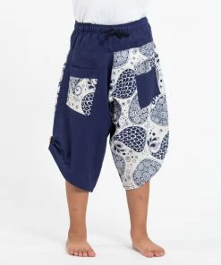 HaremPants.com Two Tone Paisley Prints Kids Three Quarter Pants In Blue