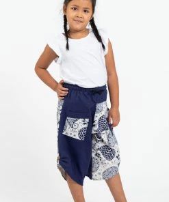 HaremPants.com Two Tone Paisley Prints Kids Three Quarter Pants In Blue