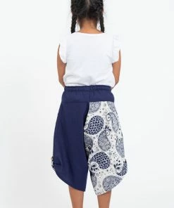 HaremPants.com Two Tone Paisley Prints Kids Three Quarter Pants In Blue