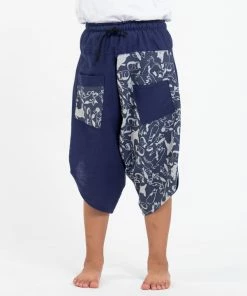 HaremPants.com Two Tone Cats Prints Kids Three Quarter Pants In Blue