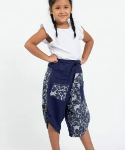 HaremPants.com Two Tone Cats Prints Kids Three Quarter Pants In Blue