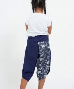 HaremPants.com Two Tone Cats Prints Kids Three Quarter Pants In Blue