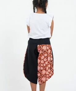 HaremPants.com Summer Super Sale 2022 Two Tone Spirals Prints Kids Three Quarter Pants In Black