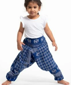 HaremPants.com Hill Tribe Elephant Kids Elephant Pants In Blue Low Cut