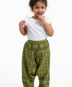 HaremPants.com Hill Tribe Elephant Kids Elephant Pants In Green