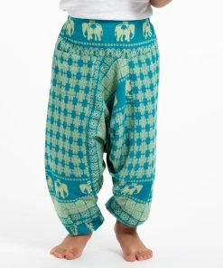 HaremPants.com Hill Tribe Elephant Kids Elephant Pants In Turquoise Low Cut