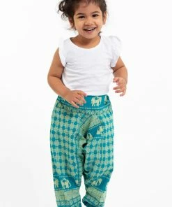 HaremPants.com Hill Tribe Elephant Kids Elephant Pants In Turquoise Low Cut