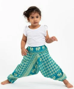 HaremPants.com Hill Tribe Elephant Kids Elephant Pants In Turquoise Low Cut