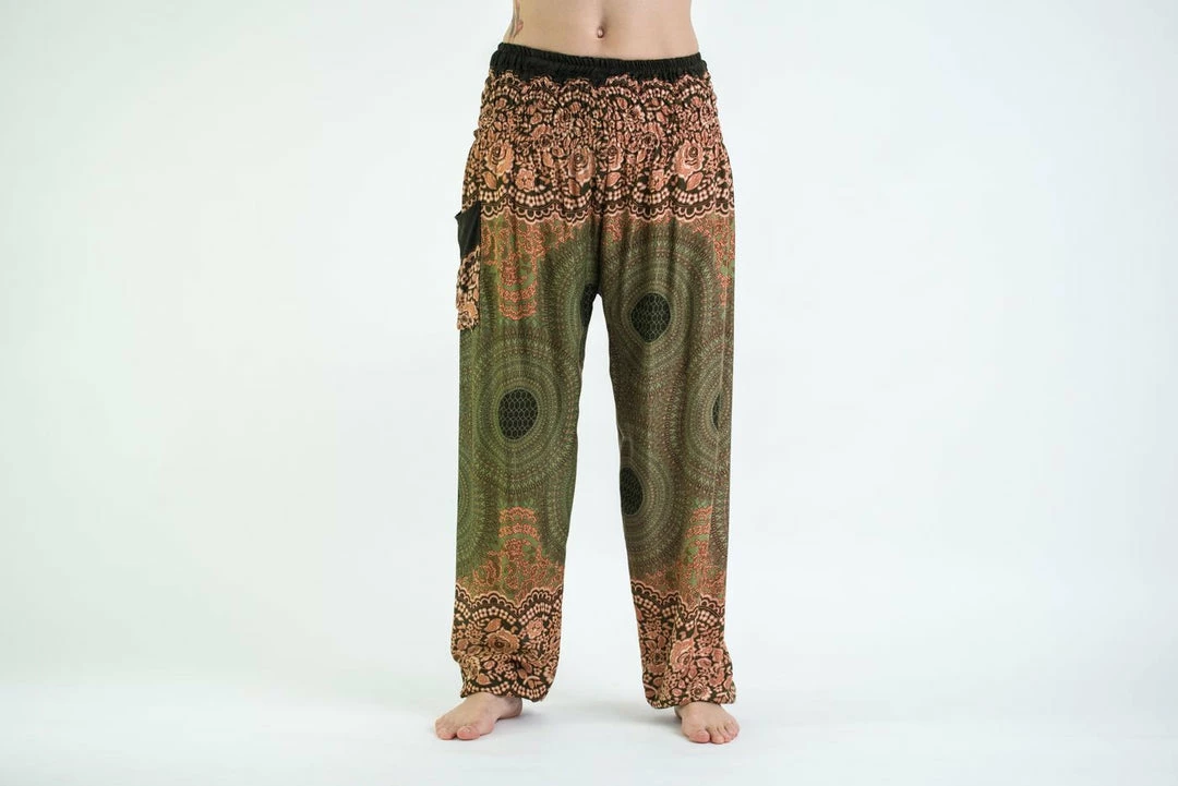 HaremPants.com Geometric Mandalas Women's Harem Pants In Olive 4 HaremPants.com Geometric Mandalas Women's Harem Pants In Olive