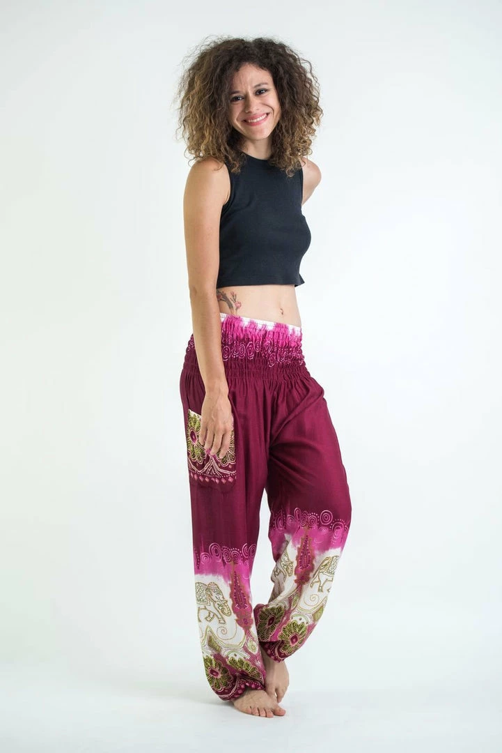 HaremPants.com Solid Top Elephant Women's Elephant Pants In Magenta 3 HaremPants.com Solid Top Elephant Women's Elephant Pants In Magenta