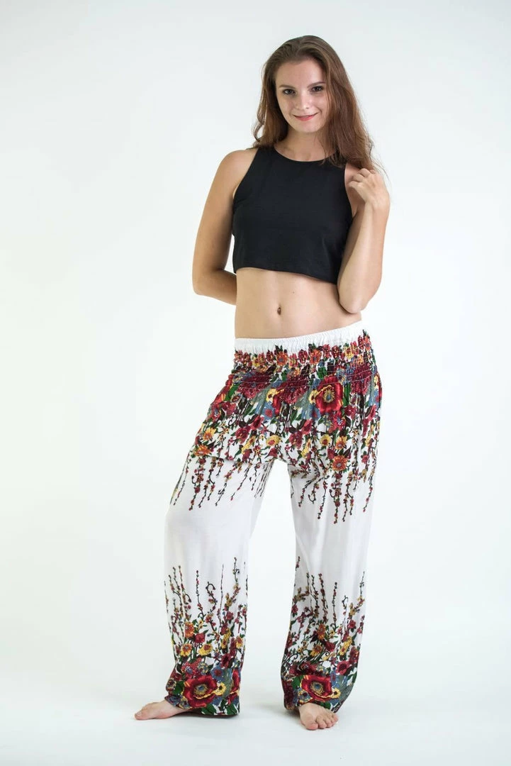 HaremPants.com Floral Women's Harem Pants In White 3 HaremPants.com Floral Women's Harem Pants In White