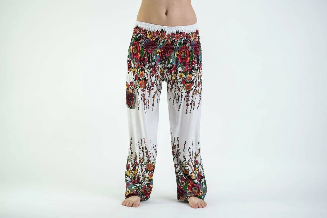 HaremPants.com Floral Women's Harem Pants In White 4 HaremPants.com Floral Women's Harem Pants In White