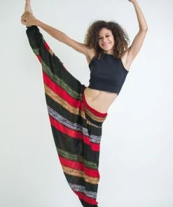 HaremPants.com Boho Green Striped Jumpsuit Women's Harem Pants