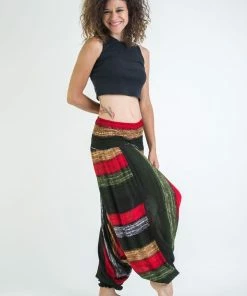 HaremPants.com Boho Green Striped Jumpsuit Women's Harem Pants