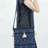HaremPants.com Hmong Indigo Batik Crossbody Sling Bag With Cream Tassels