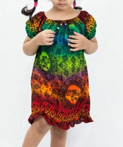 HaremPants.com Summer Super Sale 2022 Kids Rainbow Elephant Dress In Orange