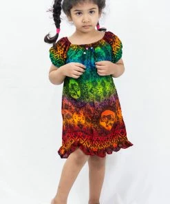HaremPants.com Summer Super Sale 2022 Kids Rainbow Elephant Dress In Orange