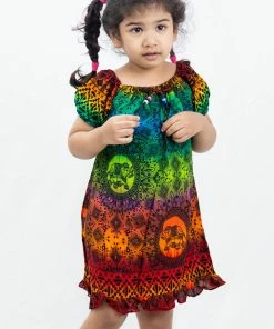 HaremPants.com Summer Super Sale 2022 Kids Rainbow Elephant Dress In Orange