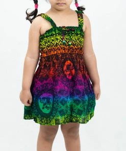 HaremPants.com Kids Harem Pants Kids Rainbow Elephant Smock Dress In Green