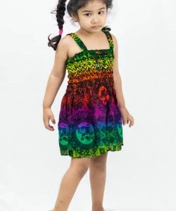 HaremPants.com Kids Harem Pants Kids Rainbow Elephant Smock Dress In Green