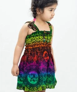 HaremPants.com Kids Harem Pants Kids Rainbow Elephant Smock Dress In Green