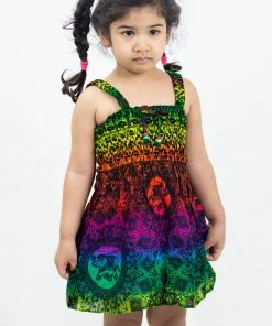 HaremPants.com Kids Harem Pants Kids Rainbow Elephant Smock Dress In Green