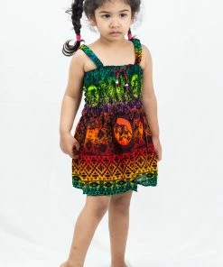 HaremPants.com Kids Rainbow Elephant Smock Dress In Orange