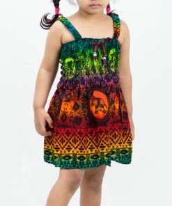 HaremPants.com Kids Rainbow Elephant Smock Dress In Orange