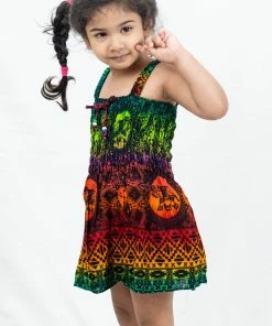 HaremPants.com Kids Rainbow Elephant Smock Dress In Orange