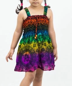 HaremPants.com Kids Harem Pants Kids Rainbow Elephant Smock Dress In Purple
