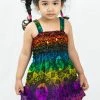 HaremPants.com Kids Harem Pants Kids Rainbow Elephant Smock Dress In Purple