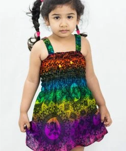 HaremPants.com Kids Harem Pants Kids Rainbow Elephant Smock Dress In Purple