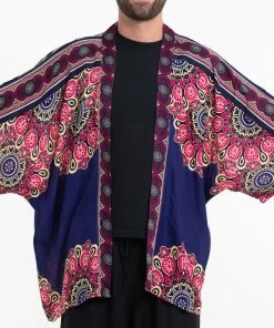 HaremPants.com Peony Mandalas Kimono Cardigan In Indigo Women's