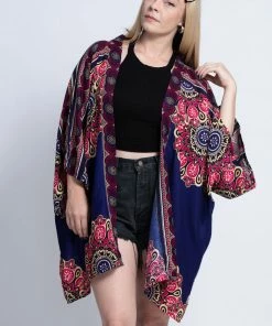 HaremPants.com Peony Mandalas Kimono Cardigan In Indigo Women's 12 HaremPants.com Peony Mandalas Kimono Cardigan In Indigo Women's