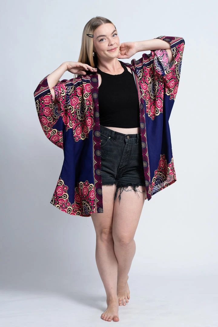HaremPants.com Peony Mandalas Kimono Cardigan In Indigo Women's 5 HaremPants.com Peony Mandalas Kimono Cardigan In Indigo Women's