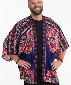 HaremPants.com Peony Mandalas Kimono Cardigan In Indigo Women's
